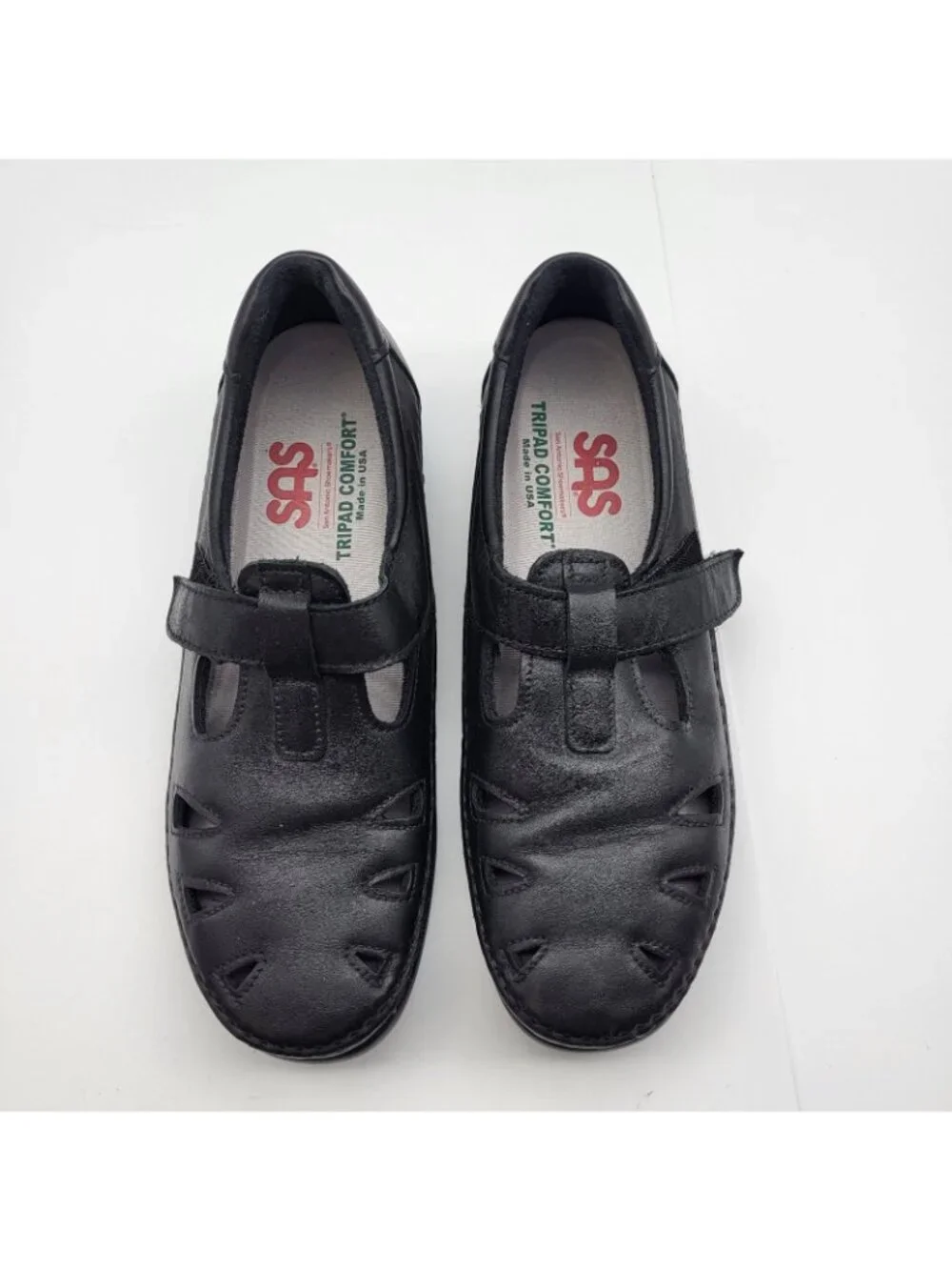 SAS Roamer Women 7.5 N Narrow Black Leather Tripad Comfort Cutout Mary Jane Shoe